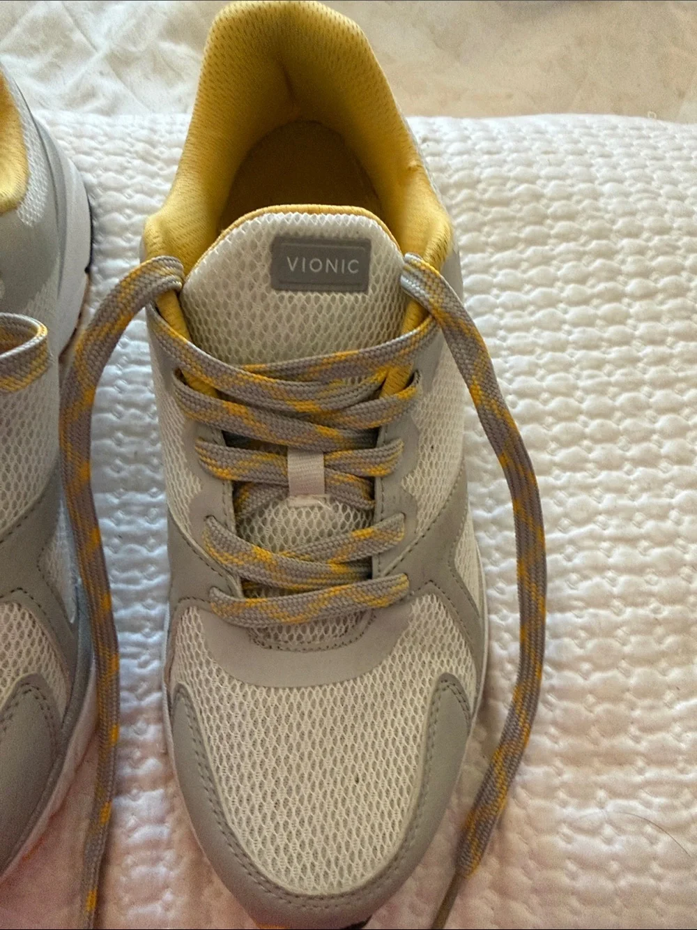 Vionic Gray and Yellow Lace-Up Mesh Trainer